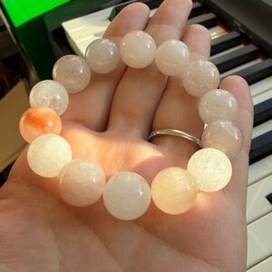 Natural White and Pink Rutilated Quartz Bracelet | ~13mm | Extra Bead 卡13天然白/粉兔毛